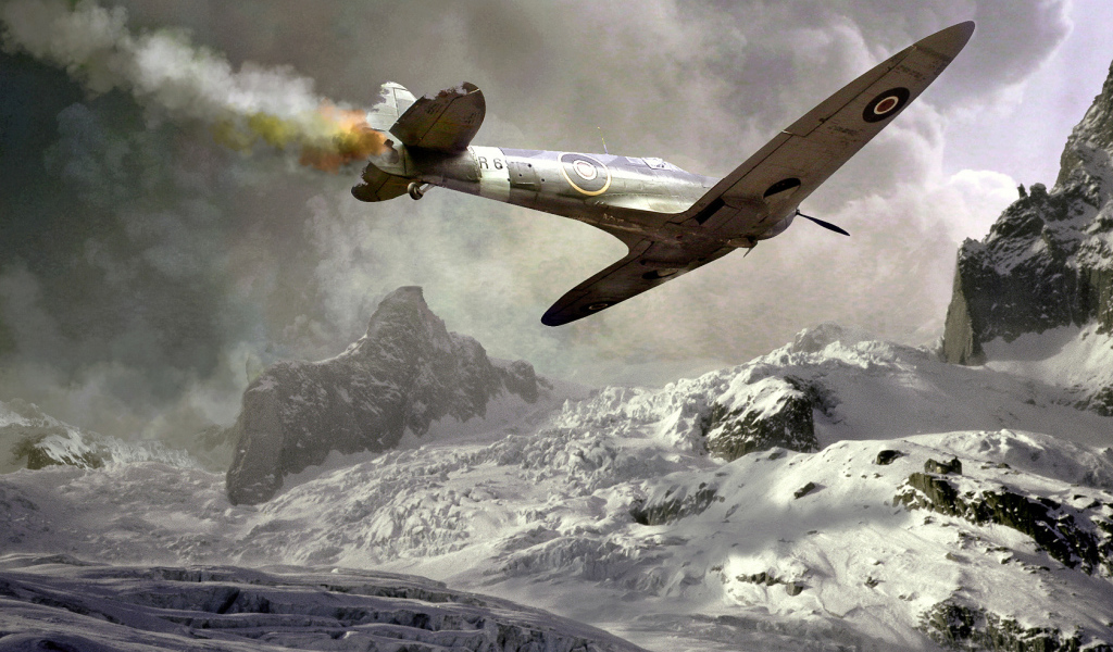 Подбитый пикирующий самолет