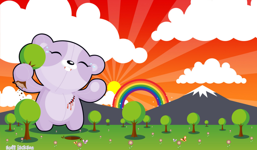 Радуга медведь деревья горы