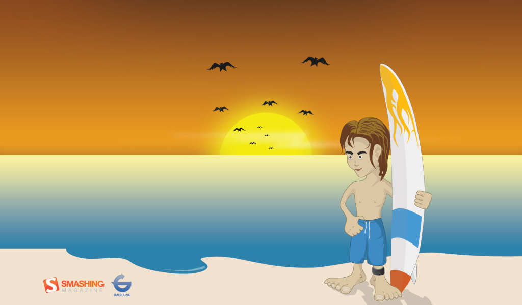 Серфер на пляже