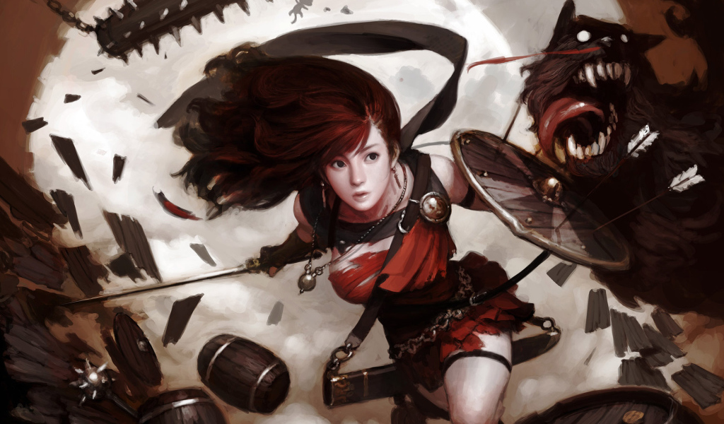 Девушка воин Битва с псами