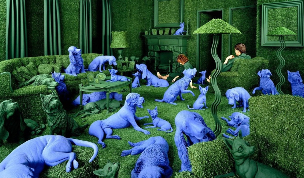 Зеленая комната с собаками