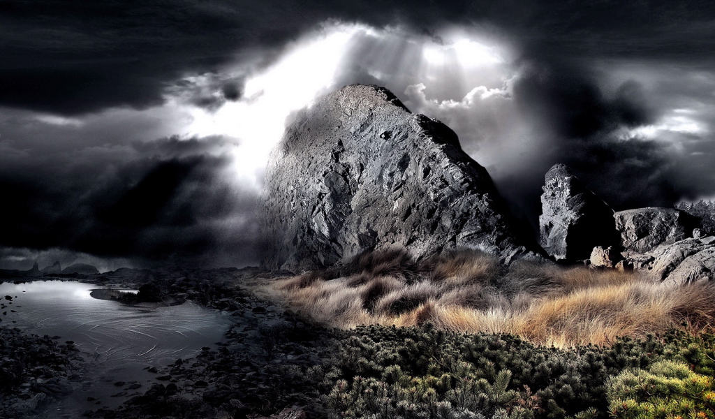 Небо, пустыня, камни