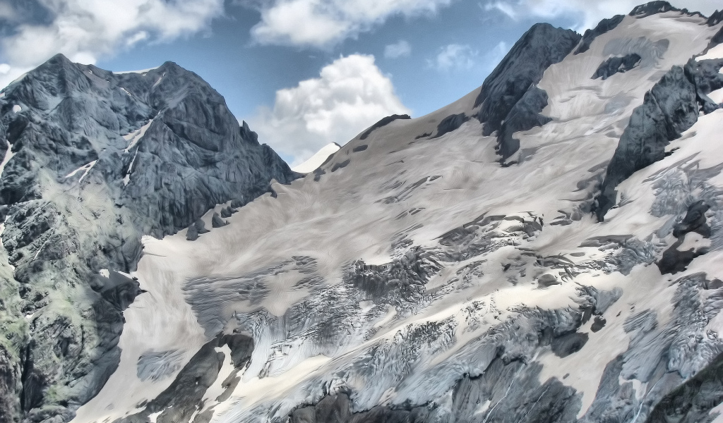 Горы, склон, снег