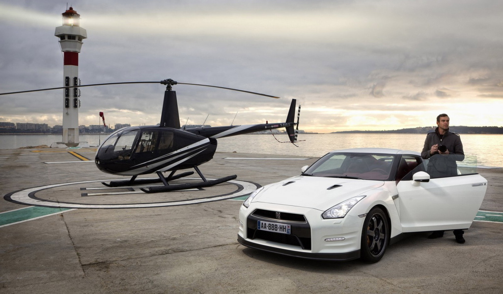 white Nissan-GT-R