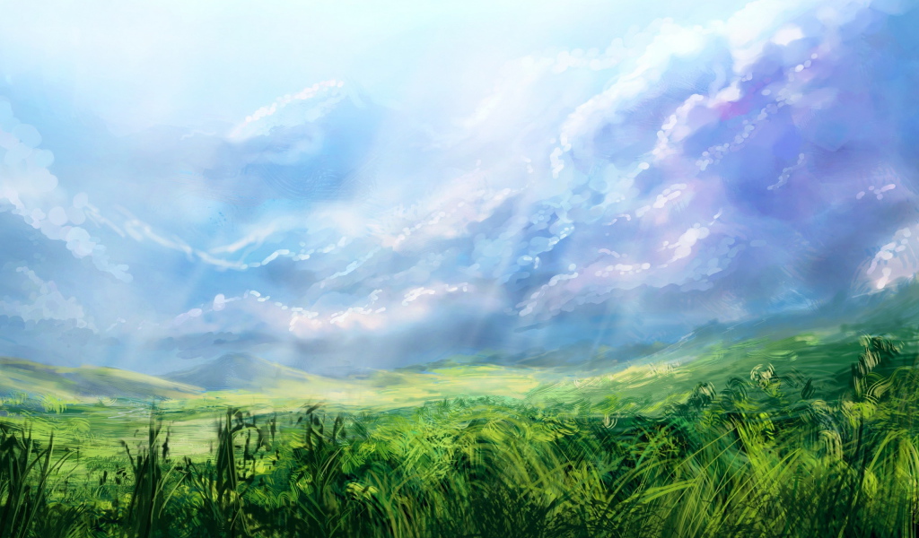 Голубое небо над лугами