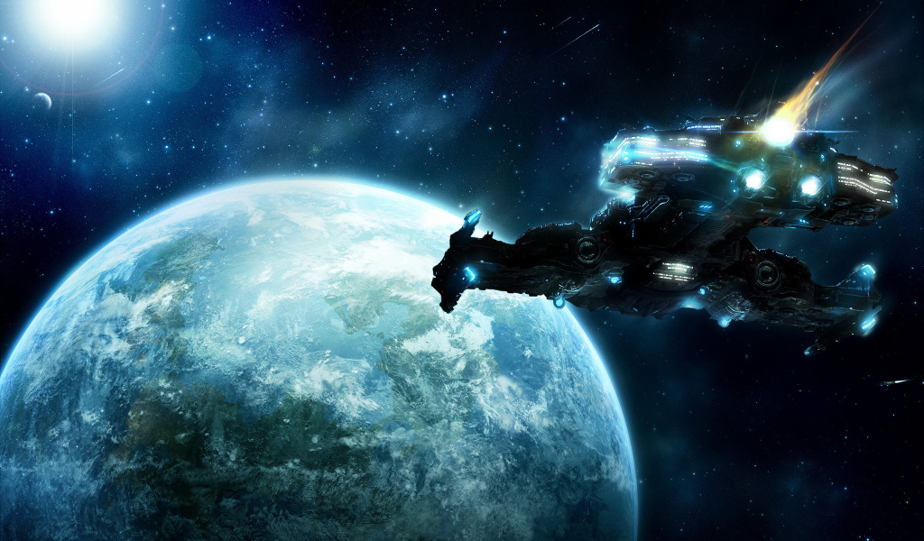 Космический корабль около планеты