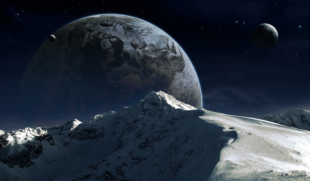 Гора на фоне планеты