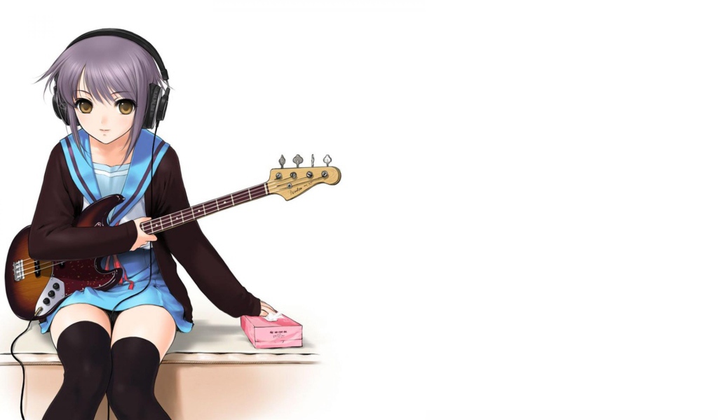 Девочка в наушниках и гитарой