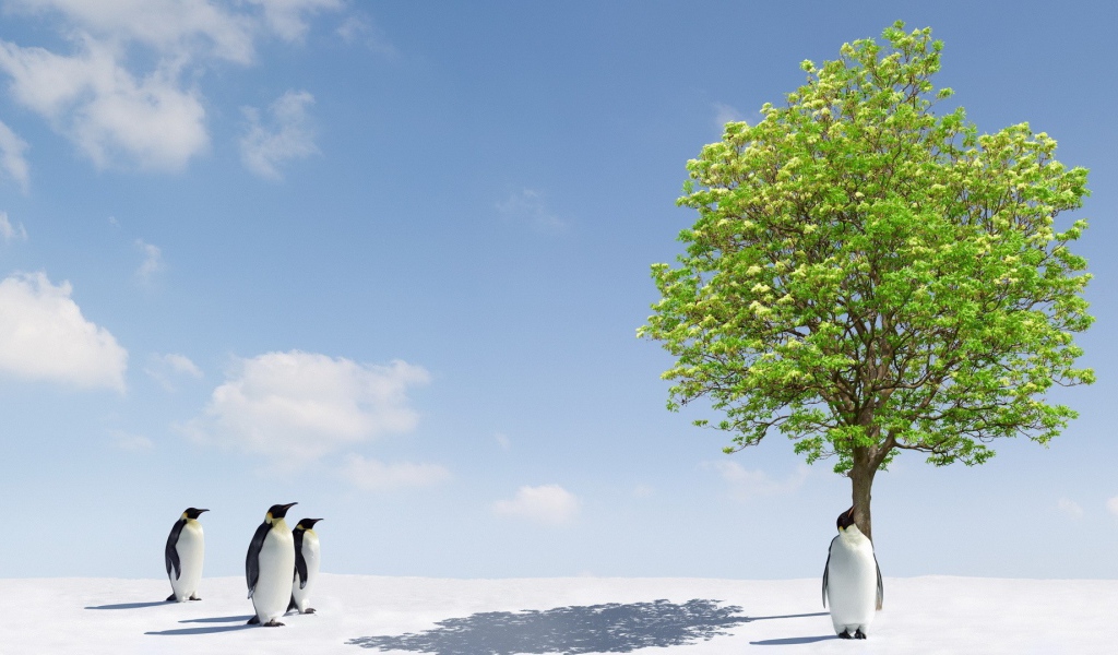Зеленое дерево чудо для пингвинов