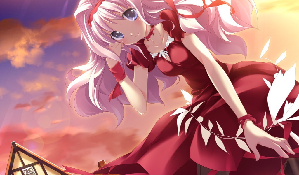 Аниме девушка в красном платье