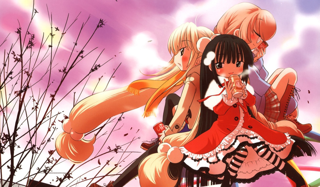 Аниме девочки пьют из баночек