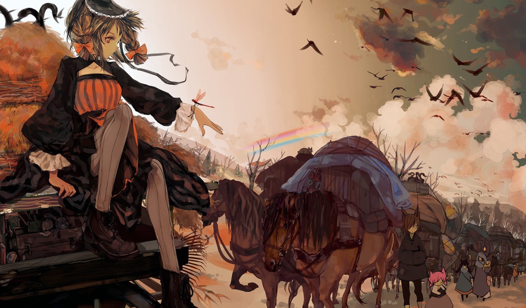 Девочка сидит на повозке