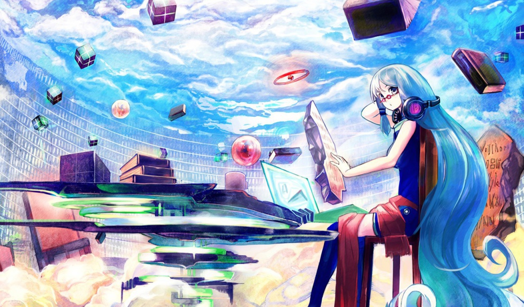 Девушка с голубыми волосами и летающие книги