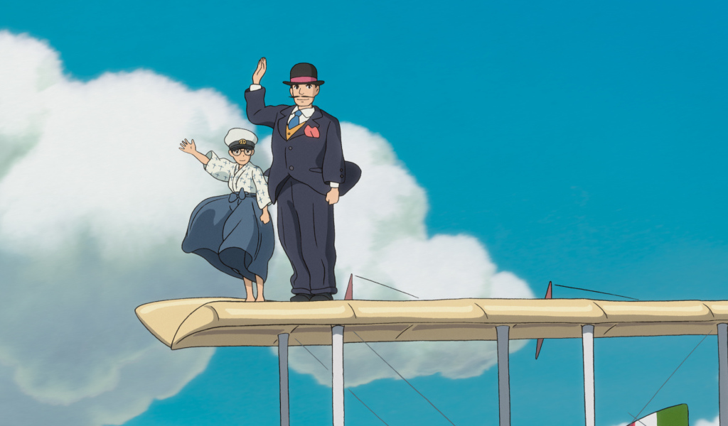 Miyazaki's anime cartoon Kaze tachinu, characters wave their hands