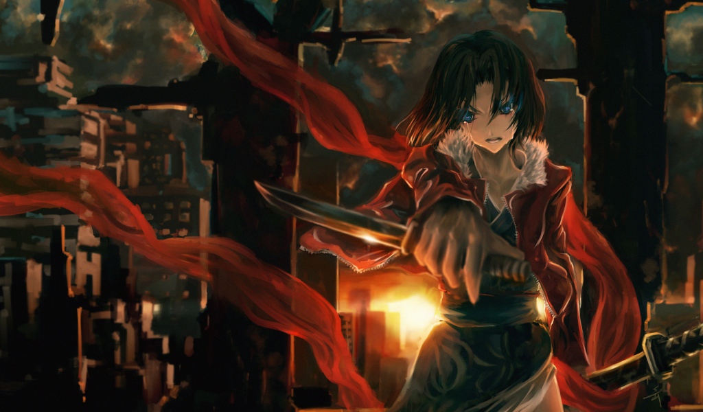 Рисунок девушки с кинжалом