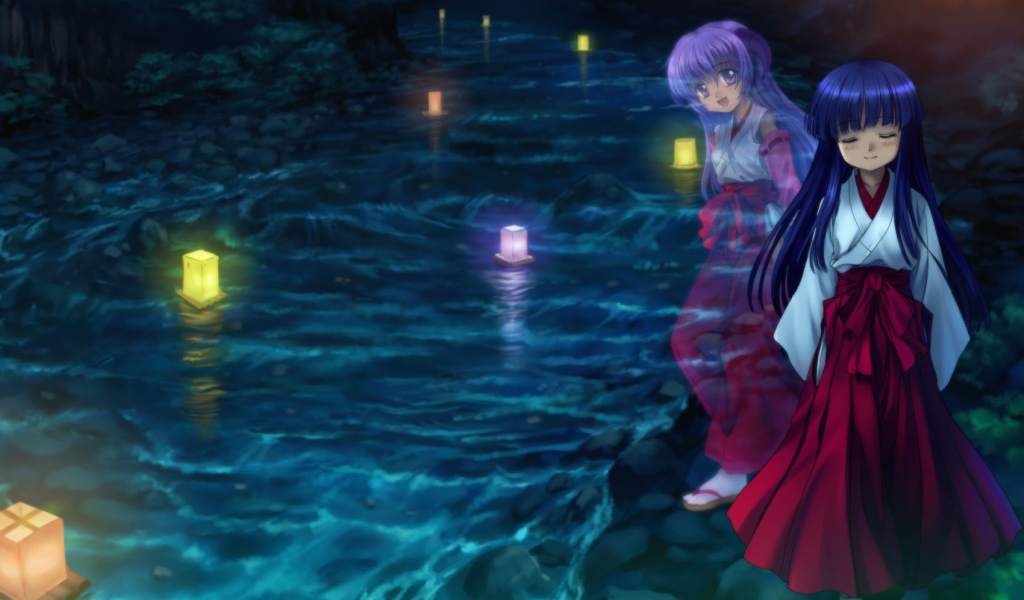 Фонарики плывут по реке