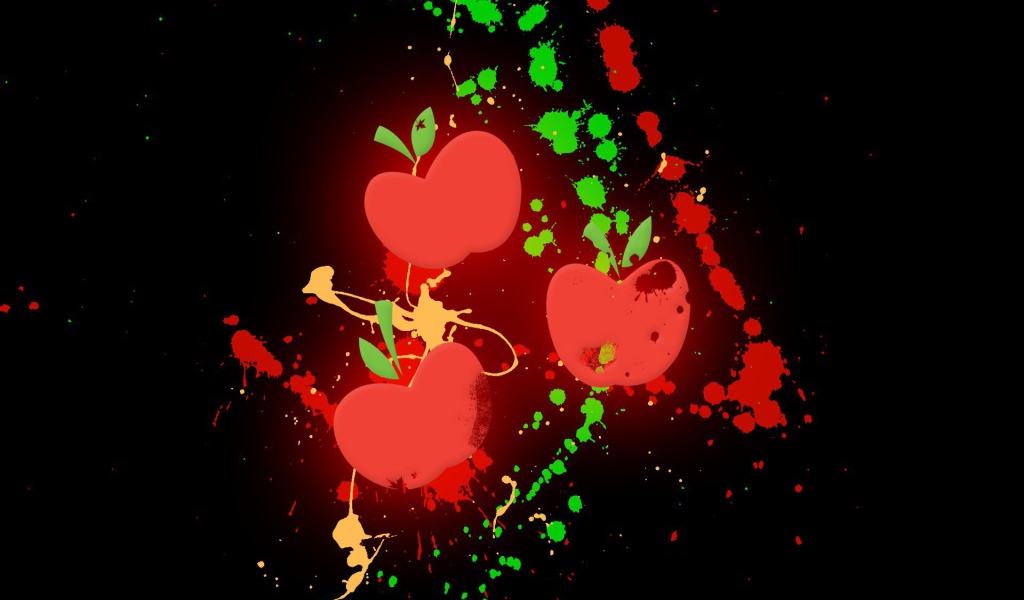 Три яблока на черном фоне