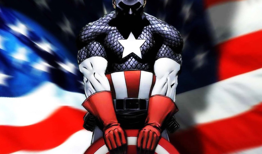 Капитан Америка и американский флаг