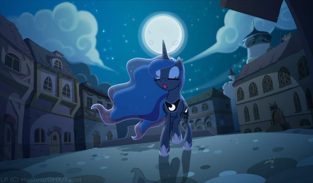 Маленькая пони в ночном городе