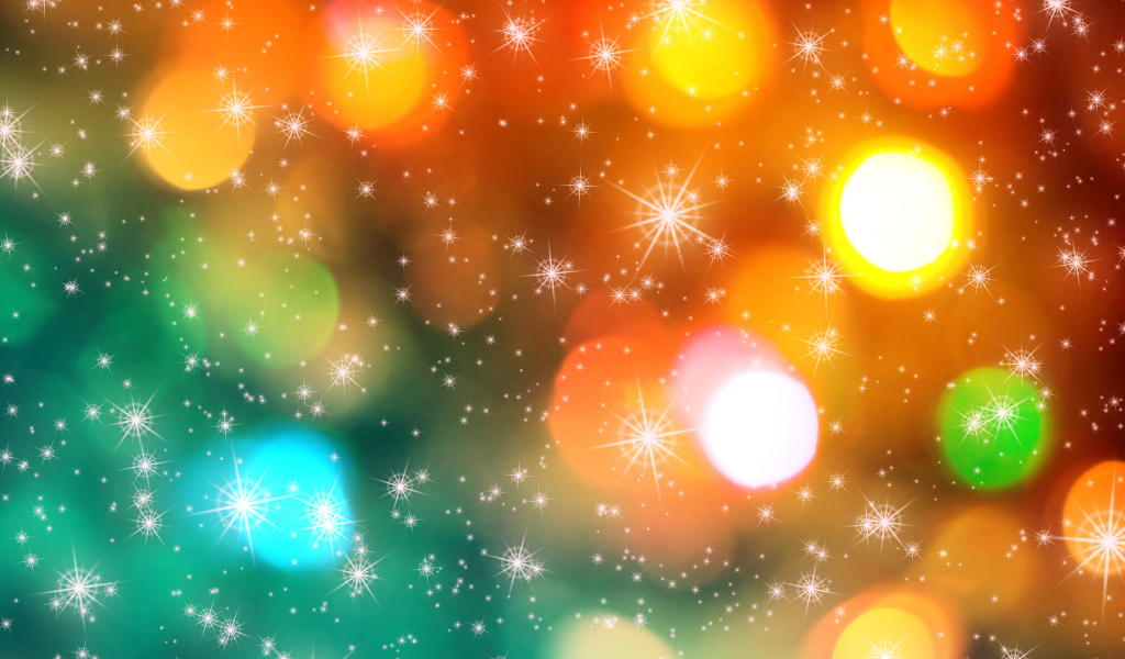 Яркие огни на разноцветном фоне на рождество