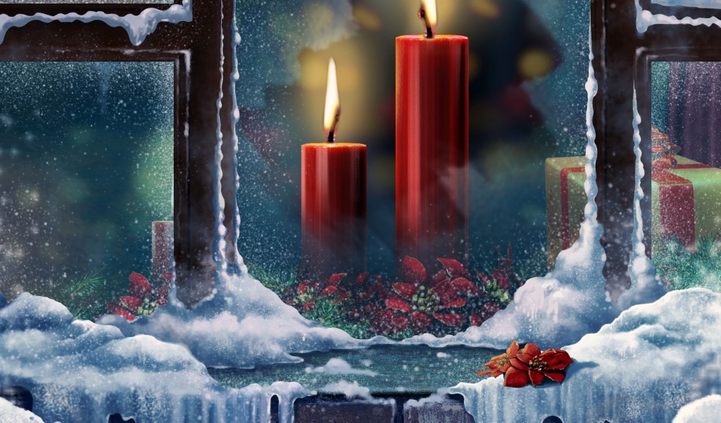 Горящие свечи за окном на рождество