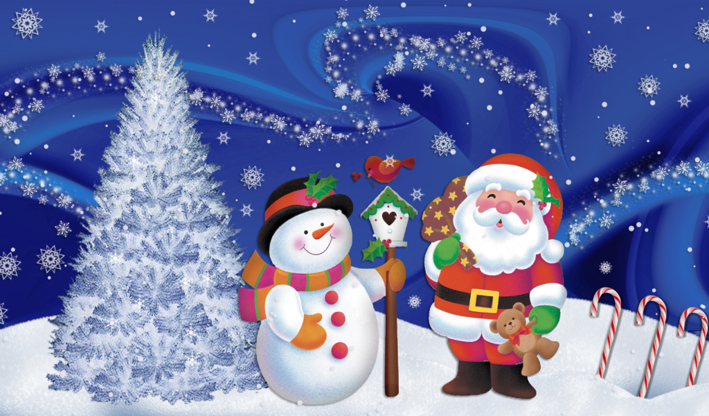 Смешные Дед Мороз и снеговик на рождество