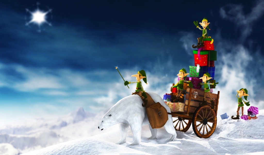 Гномы на белом медведе на рождество