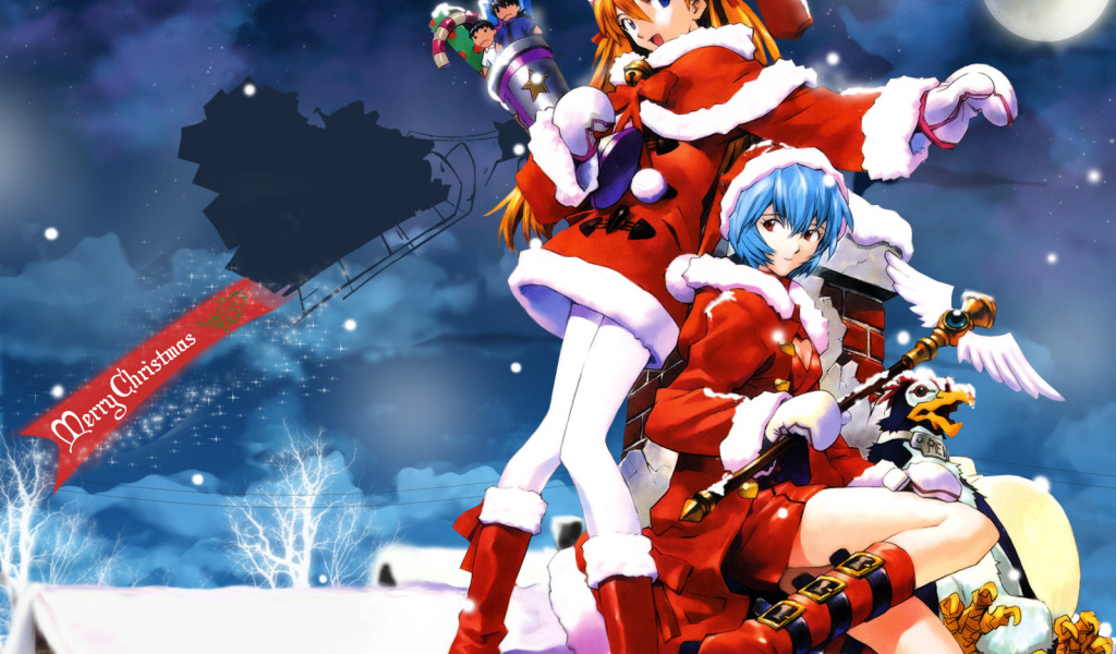 Картинка в стиле аниме на рождество