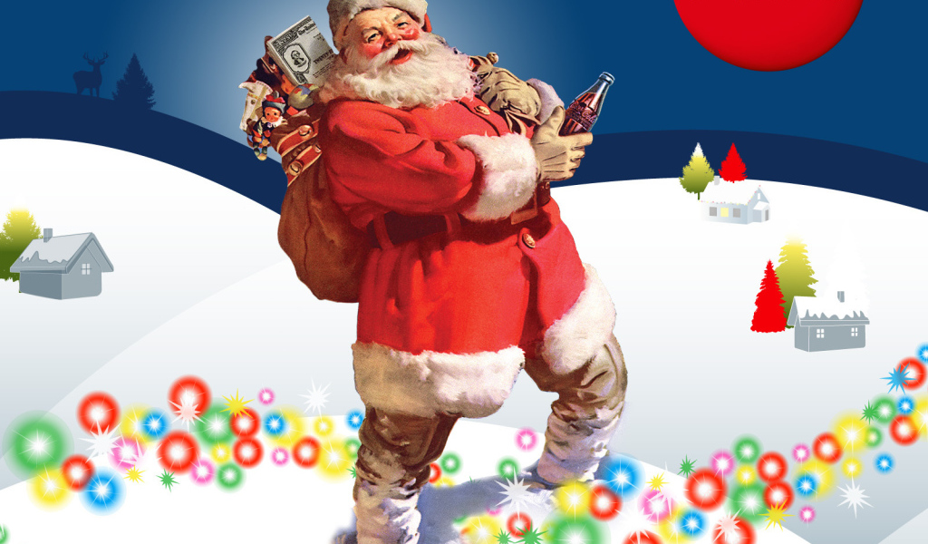 Дед Мороз с Кока-Колой на рождество