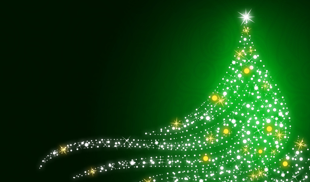 Мерцающая ёлка на рождество, зелёный фон