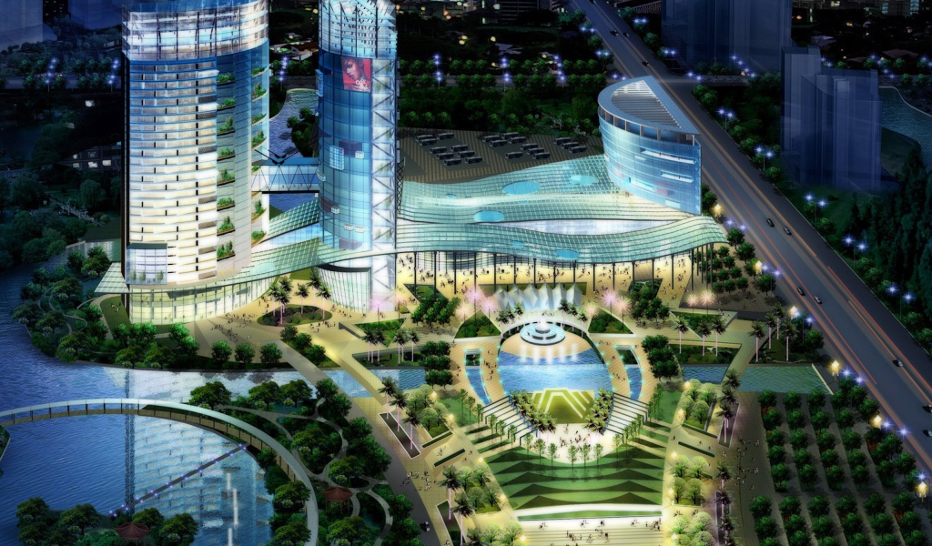 Архитектурный ансамбль с небоскребом