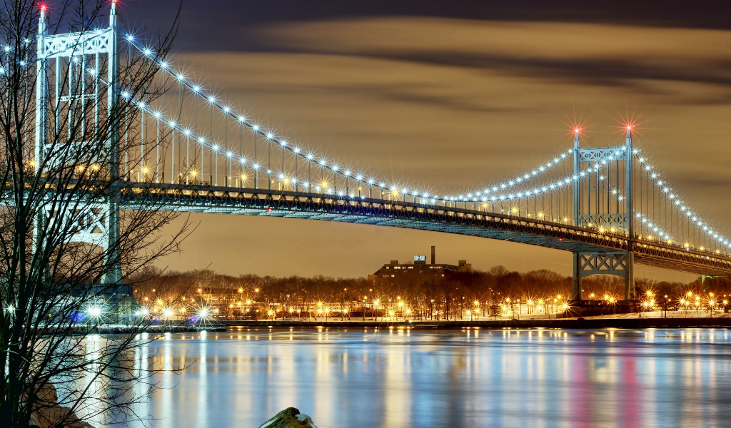 США Нью Йорк мост с огнями