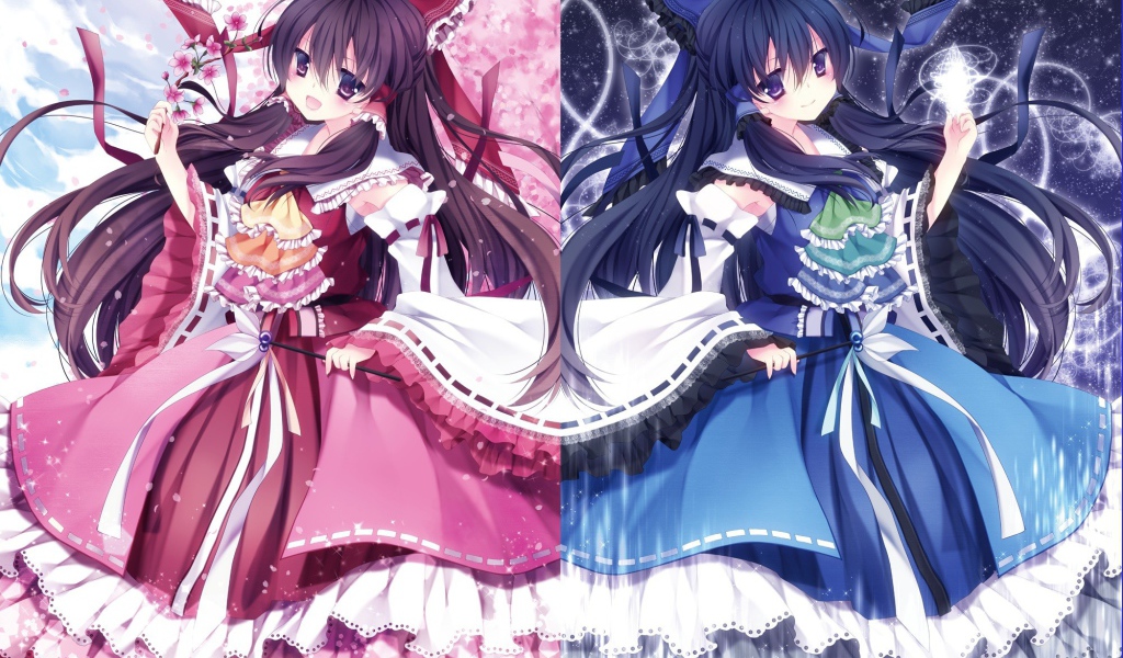 Девочки в розовом и синем платье