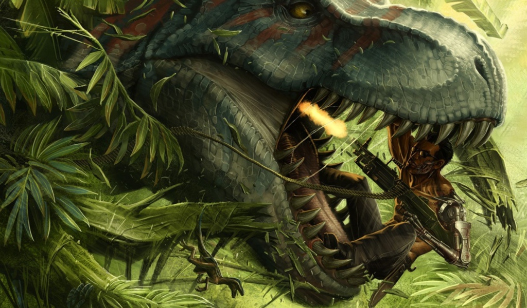 Киборг убивает динозавра