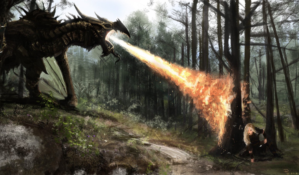 Дракон изрыгает огонь