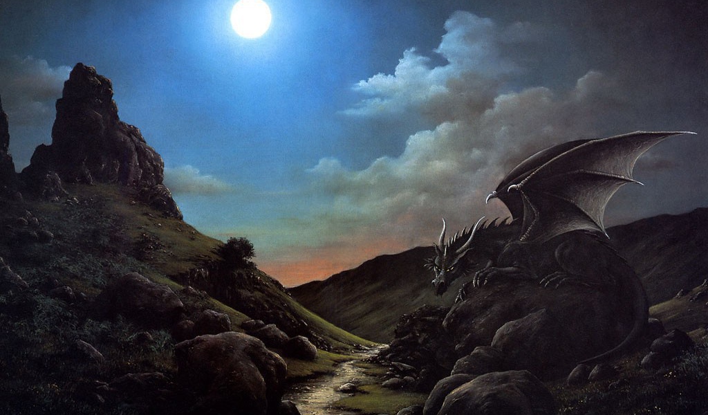 Дракон сидит на камне