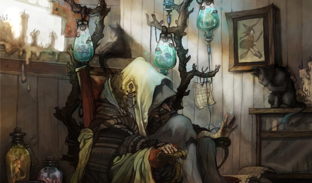 Колдунья сидит на стуле