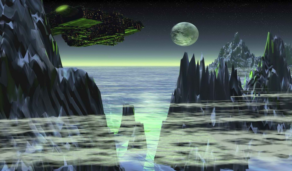 Космический корабль над планетой