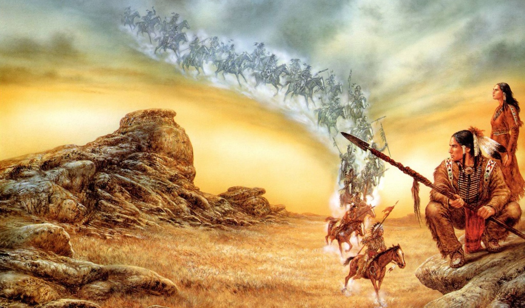 Индейцы на лошадях спускаются с неба