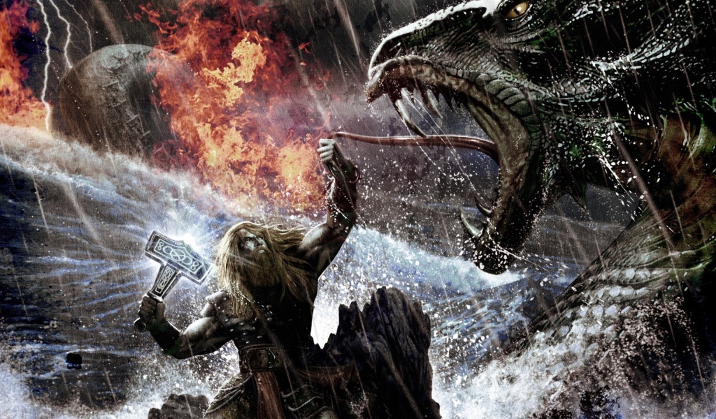 Викинг убивает дракона