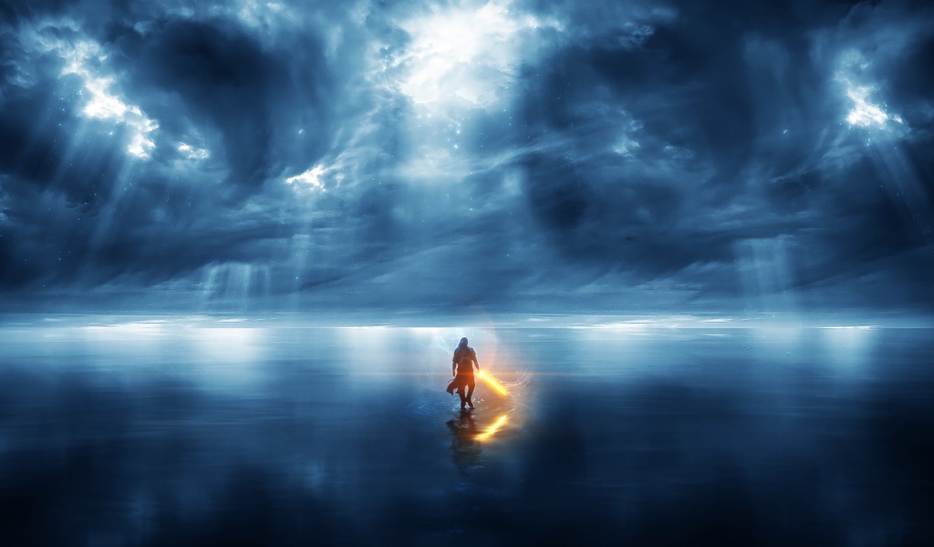 Человек идет по морю