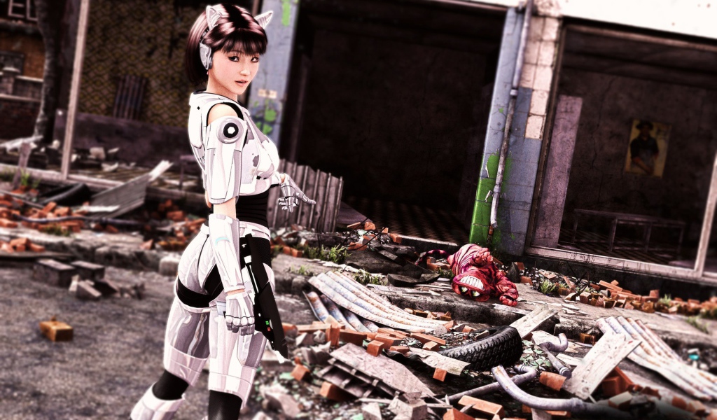 Девушка киборг убила монстра