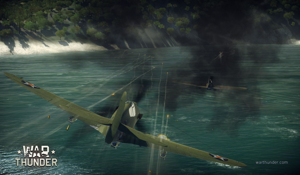 War Thunder американский истребитель стреляет