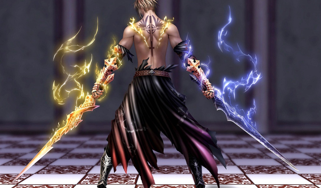 Воин с горящими мечами