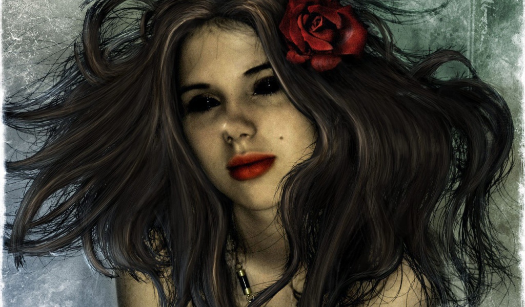 Девушка с розой в волосах