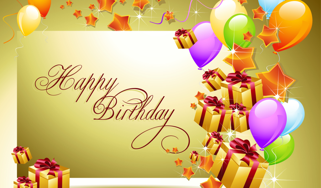 Поздравление на день рождения, золотистый фон