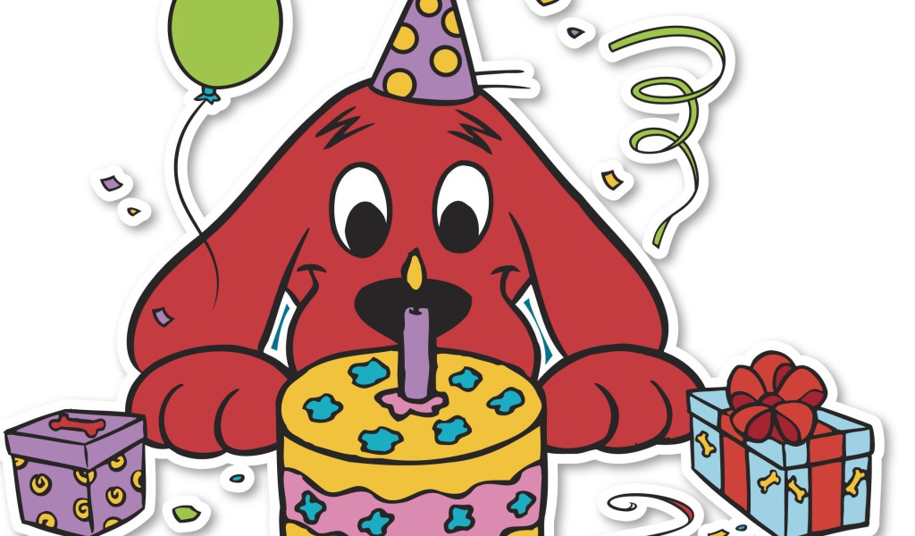 Пёс с тортом на день рождения