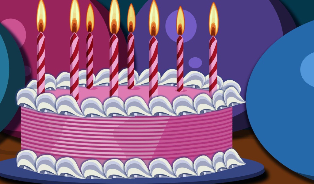 Нарисованный розовый торт на день рождения