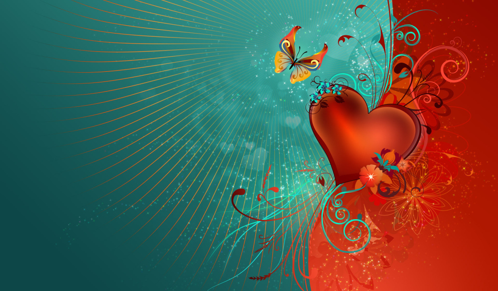 Красное сердечко и бабочка