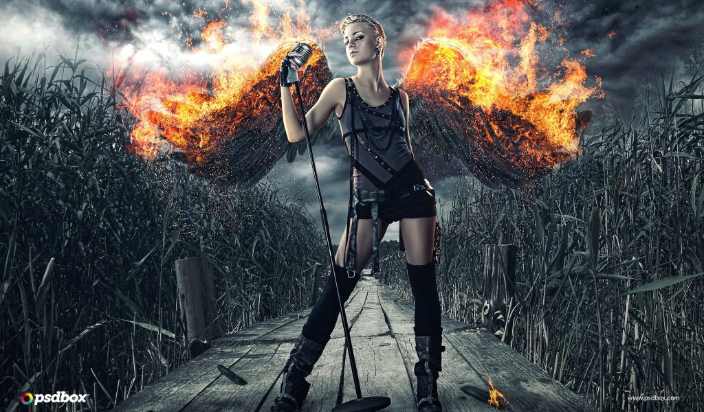 Черный ангел с горящими крыльями